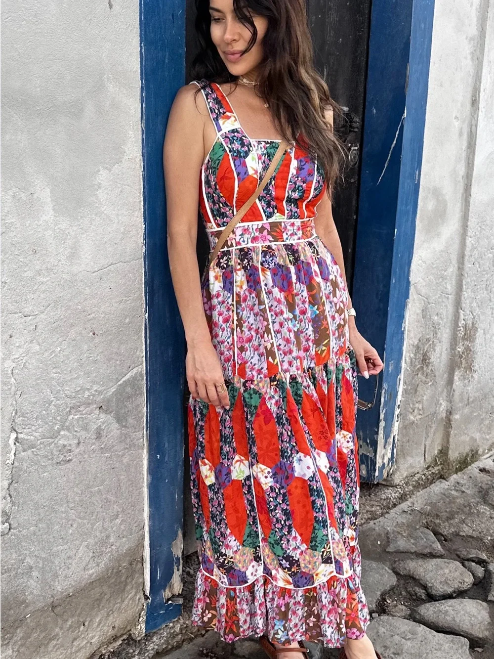Anthropologie Red Floral Patchwork Maxi Dress - Picture 1 of 4